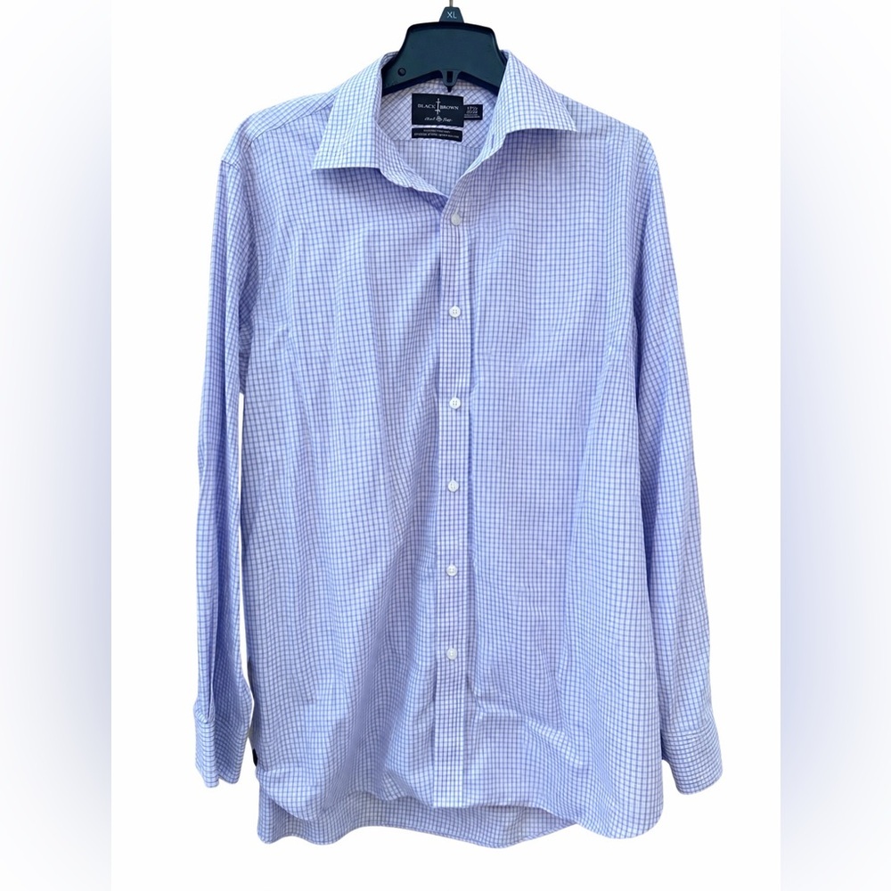 Black Brown 1826 Men's Light Blue Micro-Check Dress Shirt